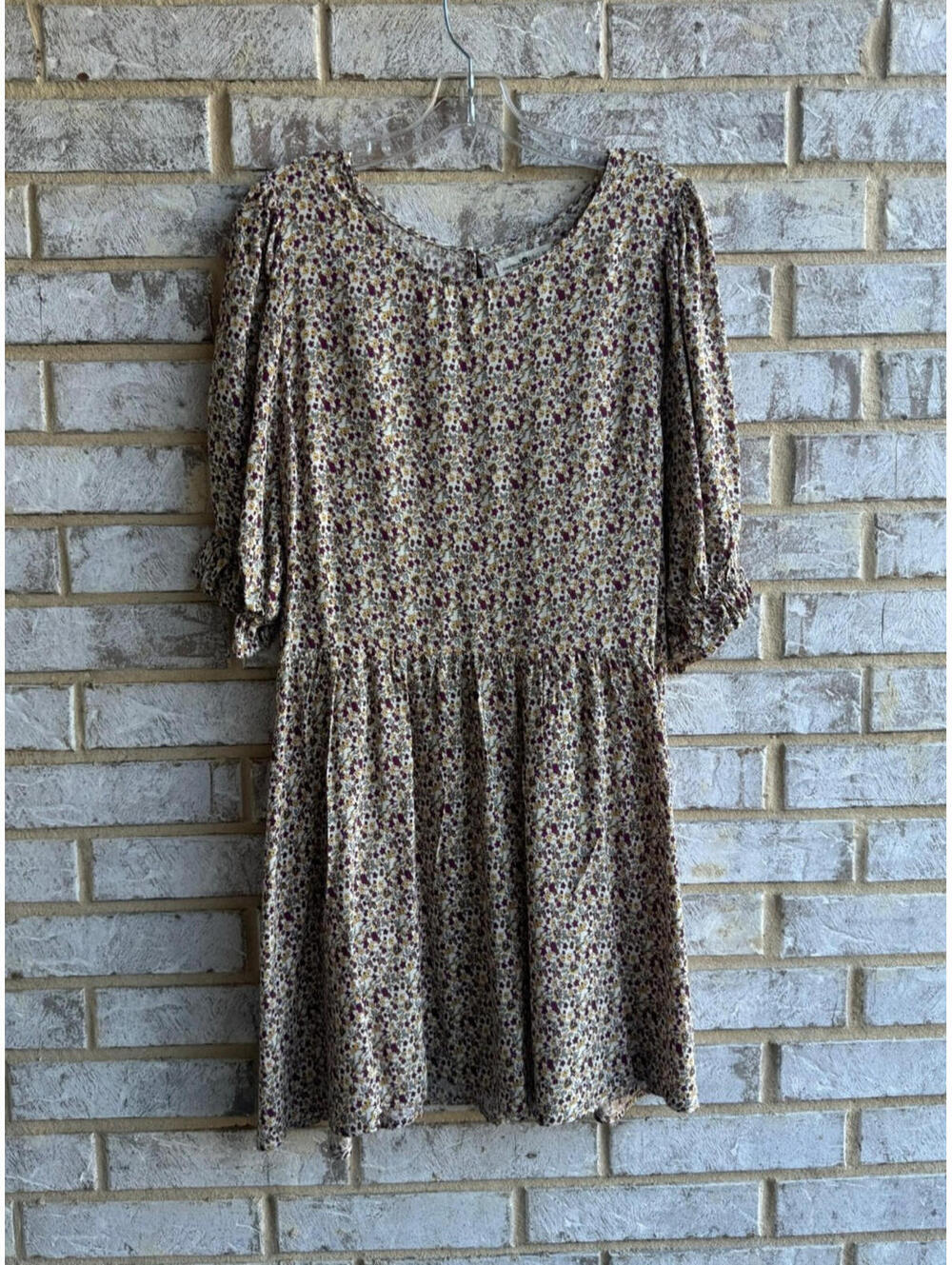 Natural Life 3/4 Sleeve Round Neck Floral Mini Dress Women's Size M